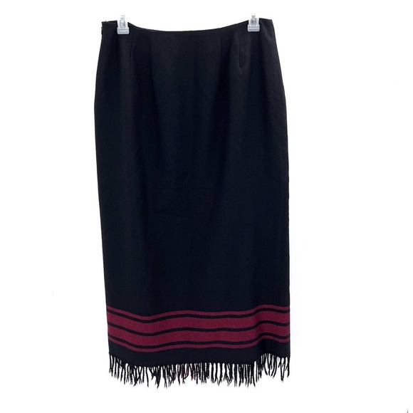 Vintage Valerie Stevens Black Red 100% Wool Long Maxi Wrap Skirt - Picture 4 of 7
